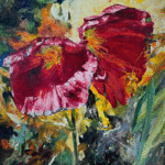 Hollyhocks, 24x24, oil on board