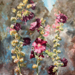 Hollyhocks, 36x36, oil on board