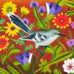 mockingbird with wildflowers